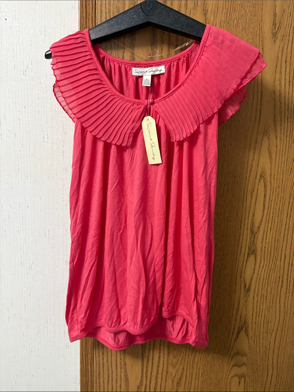 French Laundry Coral Pink Pleated Collar Sleeveless Tank